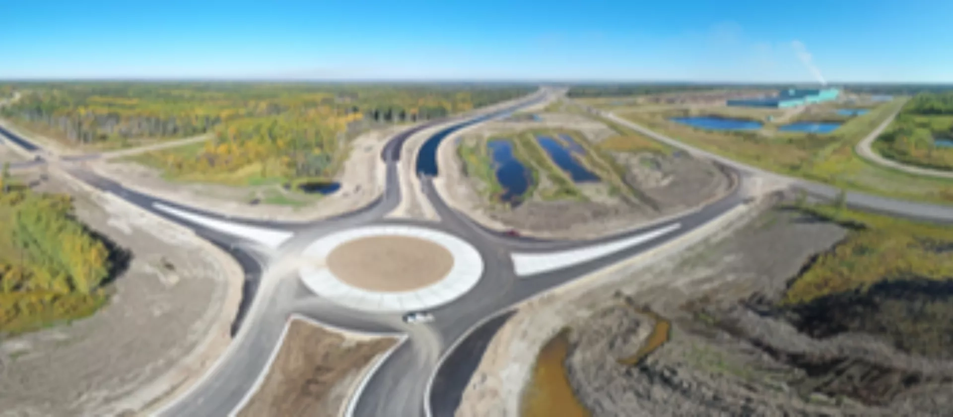 Arial view of a recently completed interchange on Highway 40 near Grande Prairie, AB. 