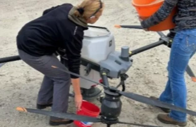 Colas company Terus implements innovative drone technology to help revegetate land as part of the Westside Gravel Pit reclamation effort 