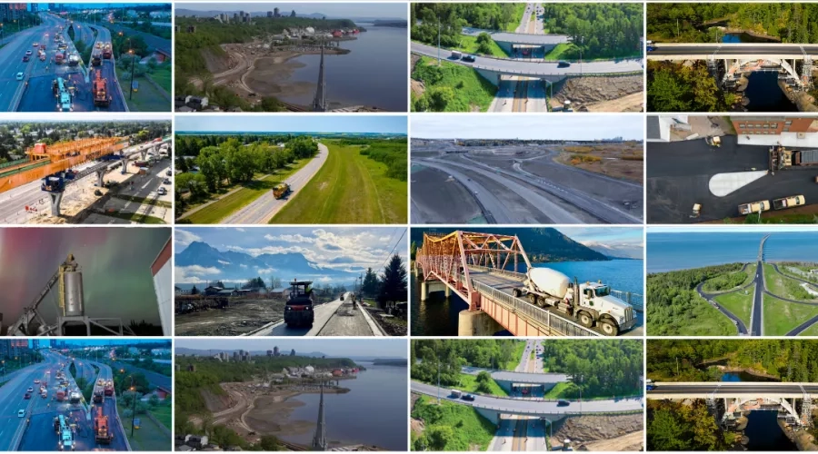 Collage of photos from Colas operating locations across Canada.