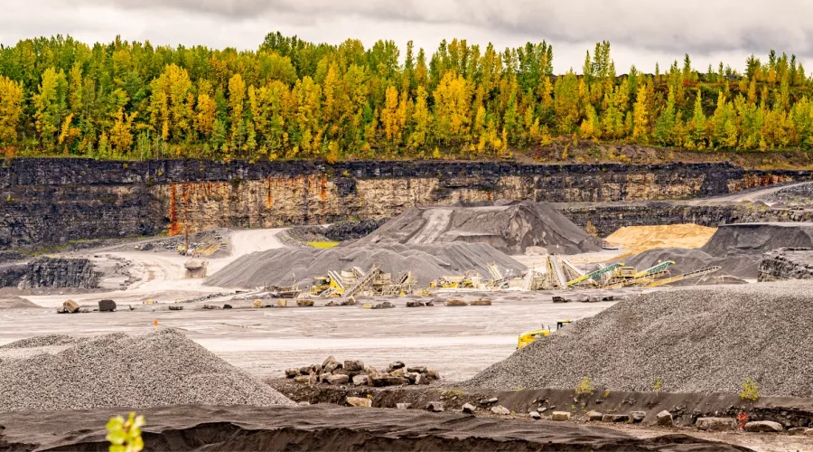 View of Colas Quebec's Ray-Car quarry with fall foliage in the background. 