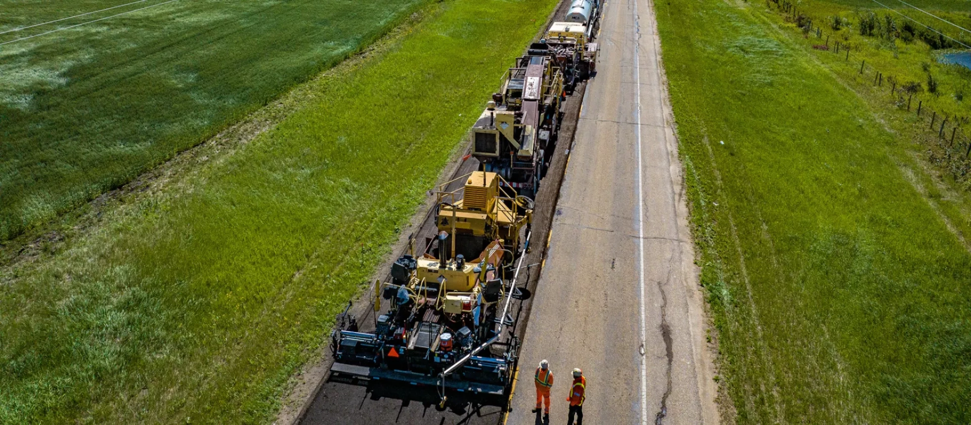 Arial view of a cold-in-place train working on the Highway 33 project.