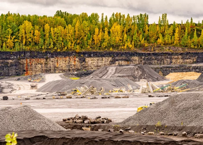 View of Colas Quebec's Ray-Car quarry with fall foliage in the background. 