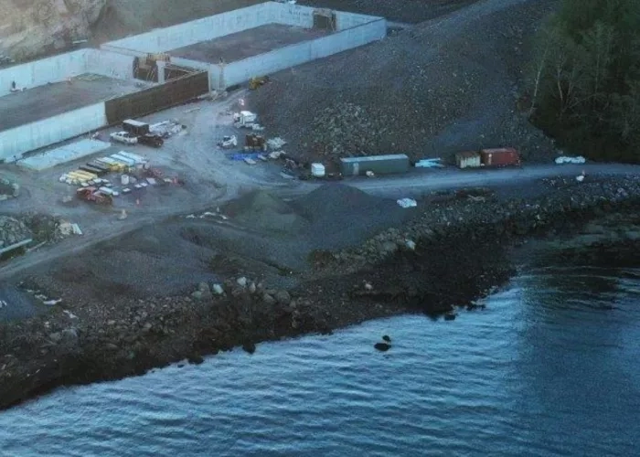 Arial view of work being completed on the Lax Kw'alaams Wastewater Treatment Facility.