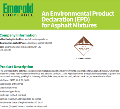 Environmental Product Declaration for an asphalt mixture from The Miller Group