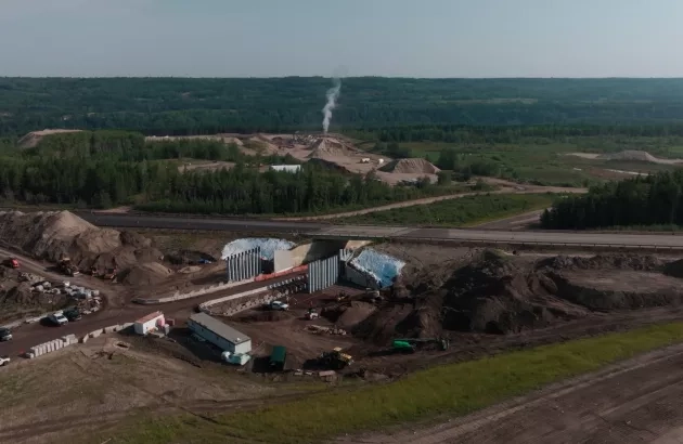 Arial view of N.P.A. crews working on a bridge along highway 40