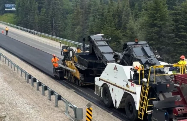 Miller crew performing paving work on Highway 11 in Northern Ontario.